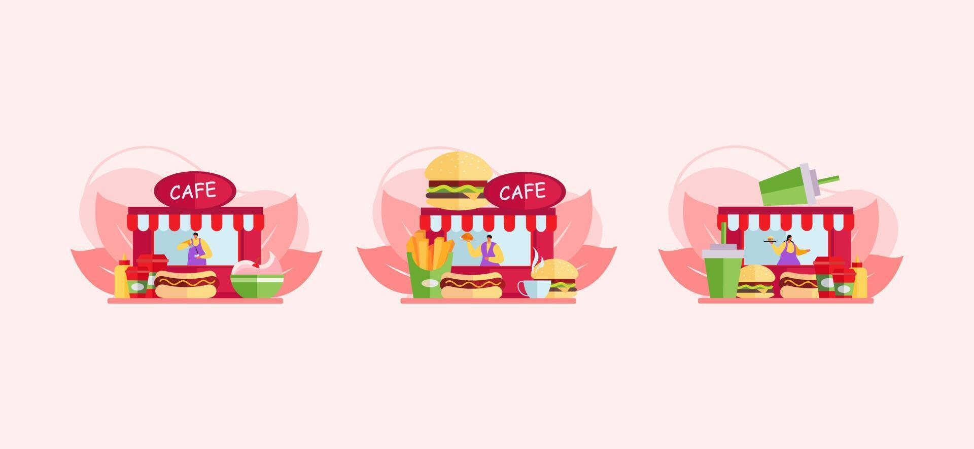Diverse Cafe Flat Design Illustration vector