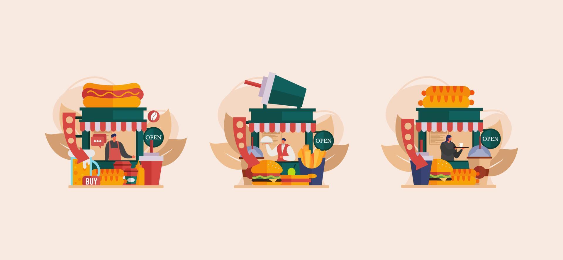 Roadside Healthy Cafe Flat Design vector