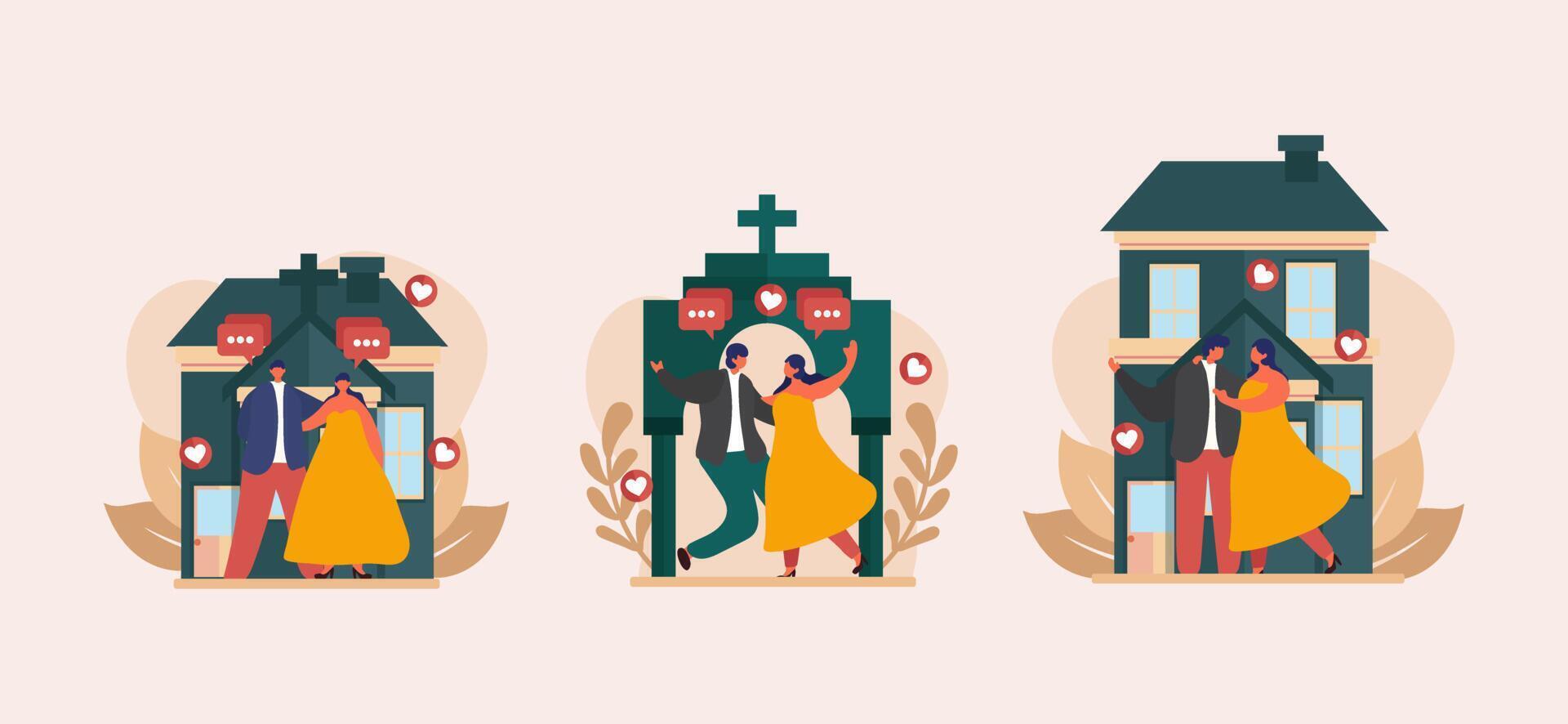 Festive Wedding Flat Bundle Design vector