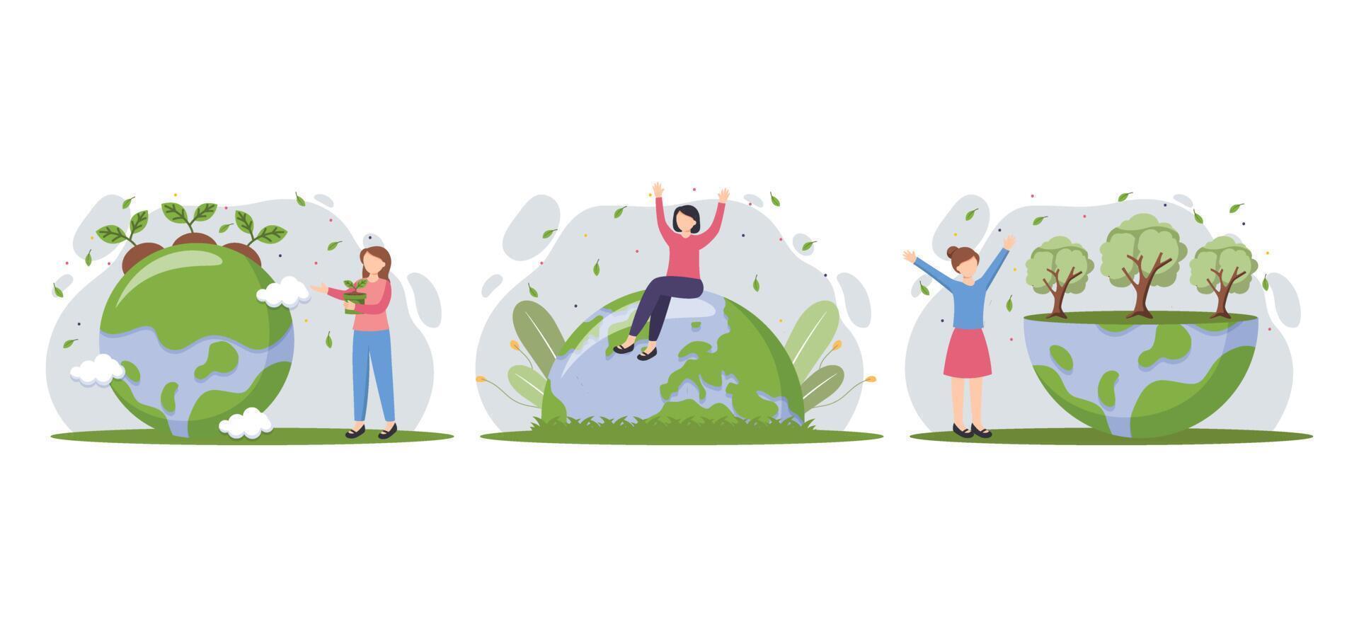 Earth Day Flat Bundle Illustration vector