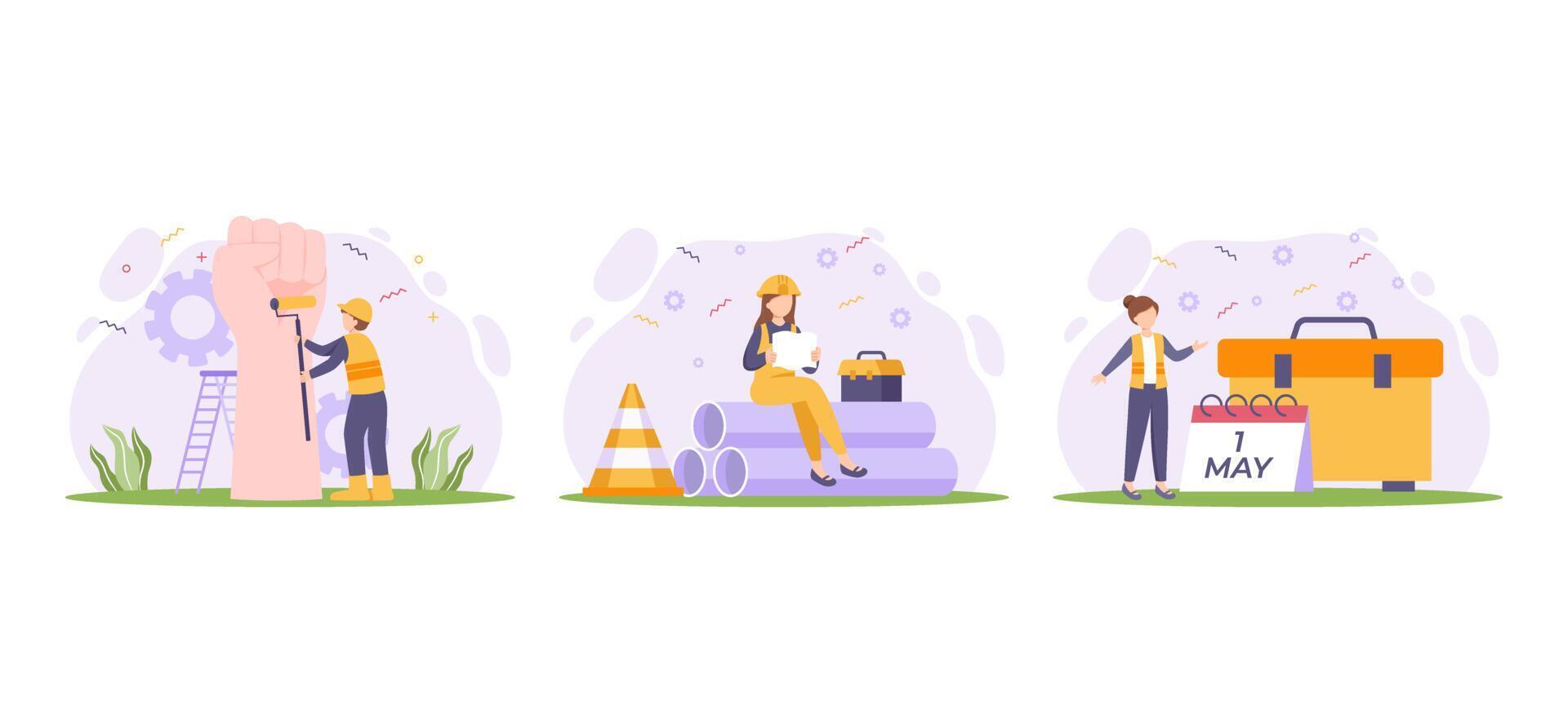 Labour Day Flat Bundle Illustration vector