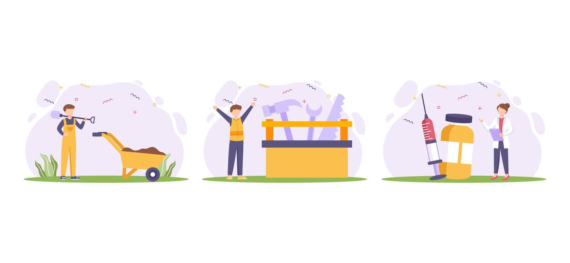 Labour Day Bundle Flat Design vector