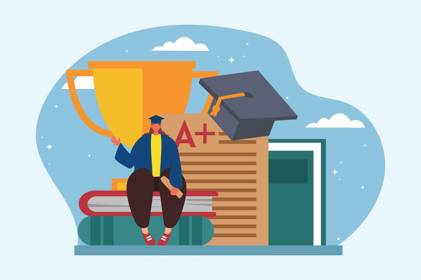 Happy Graduation Flat Illustration Design vector