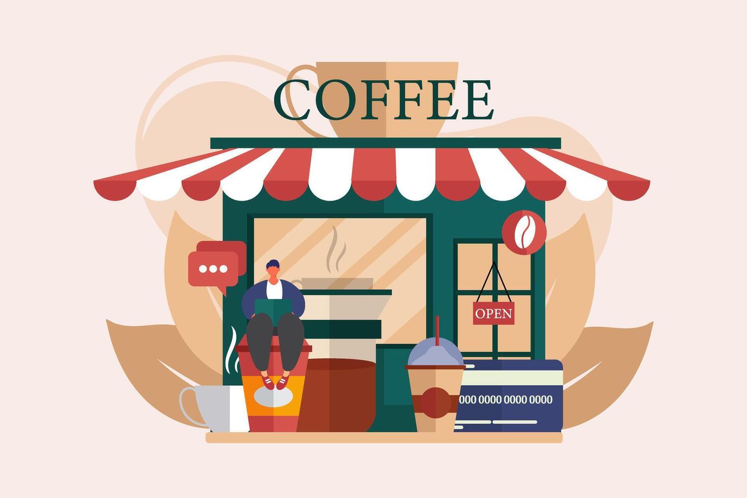 Coffee Shop Flat Illustration Design vector