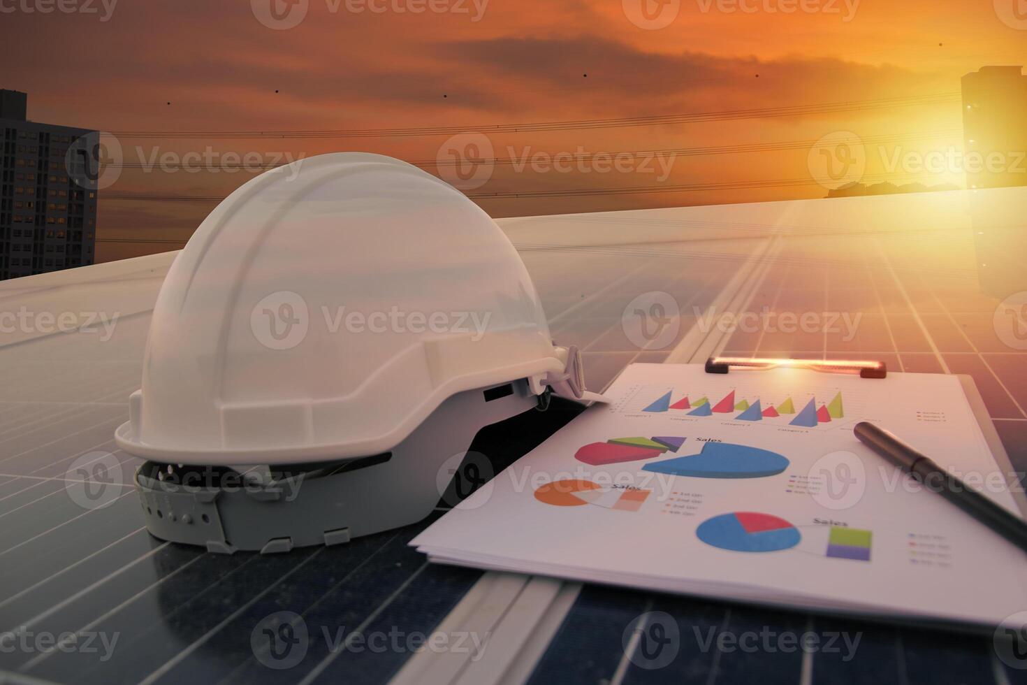 Energy concept. working solar station photovoltaic panels. photo
