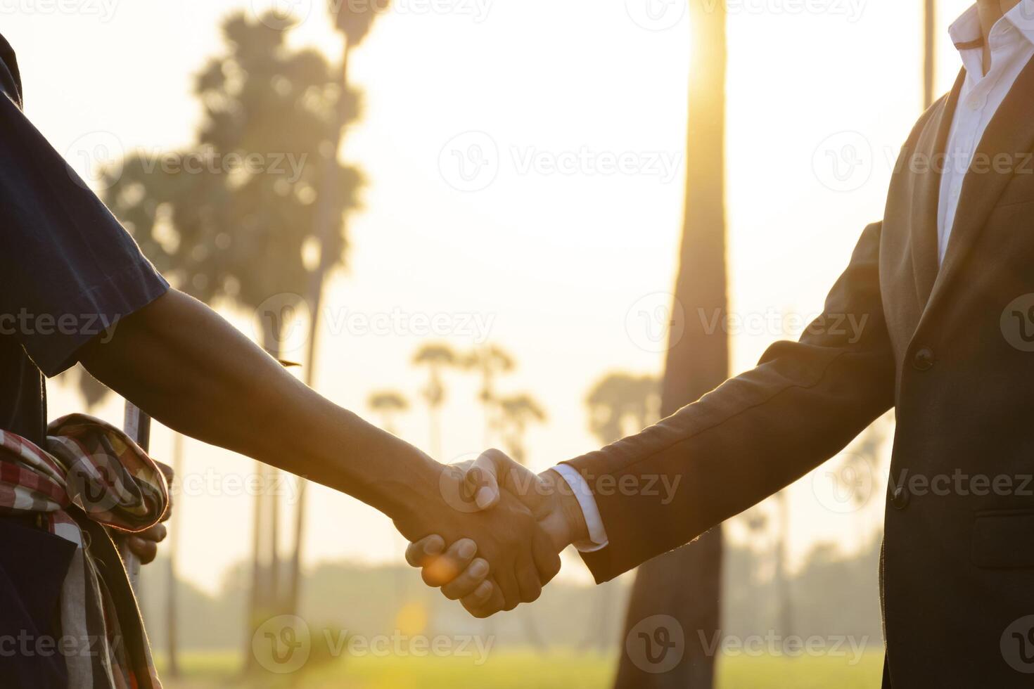Handshake to be a contract in agreement. Between businessmen and farmers. photo