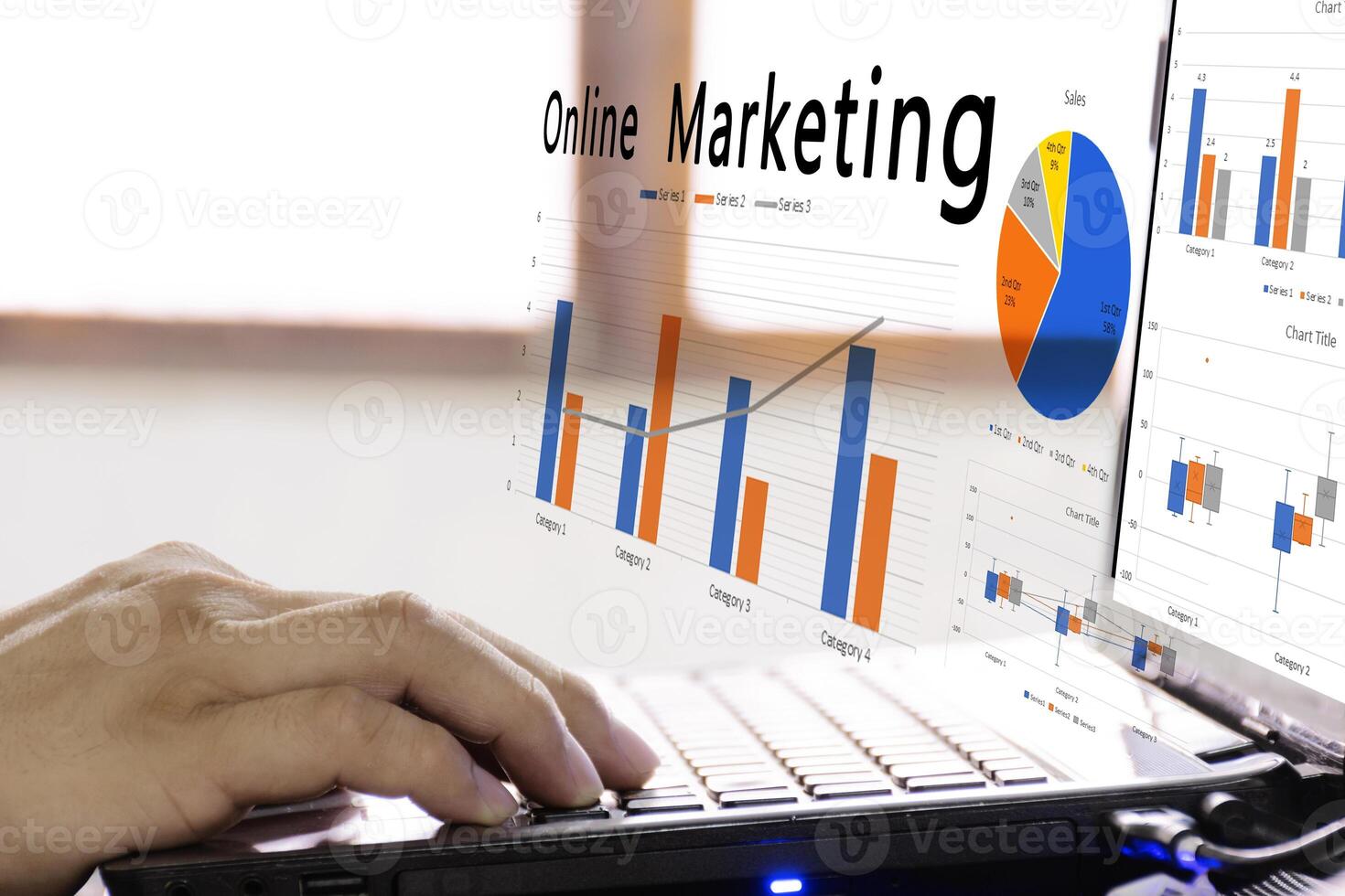 Online marketing concept.man who is planning a sale of online marketing. photo