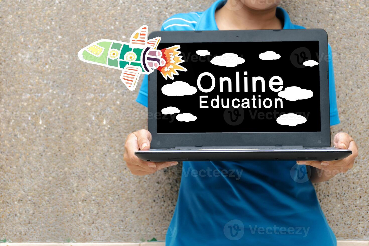 Online Education Concept. Rockets that are moving forward and messages. photo
