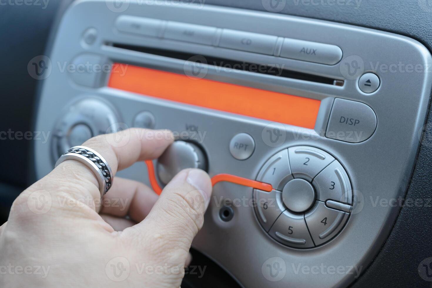 Car audio system concept. Music player in car. photo