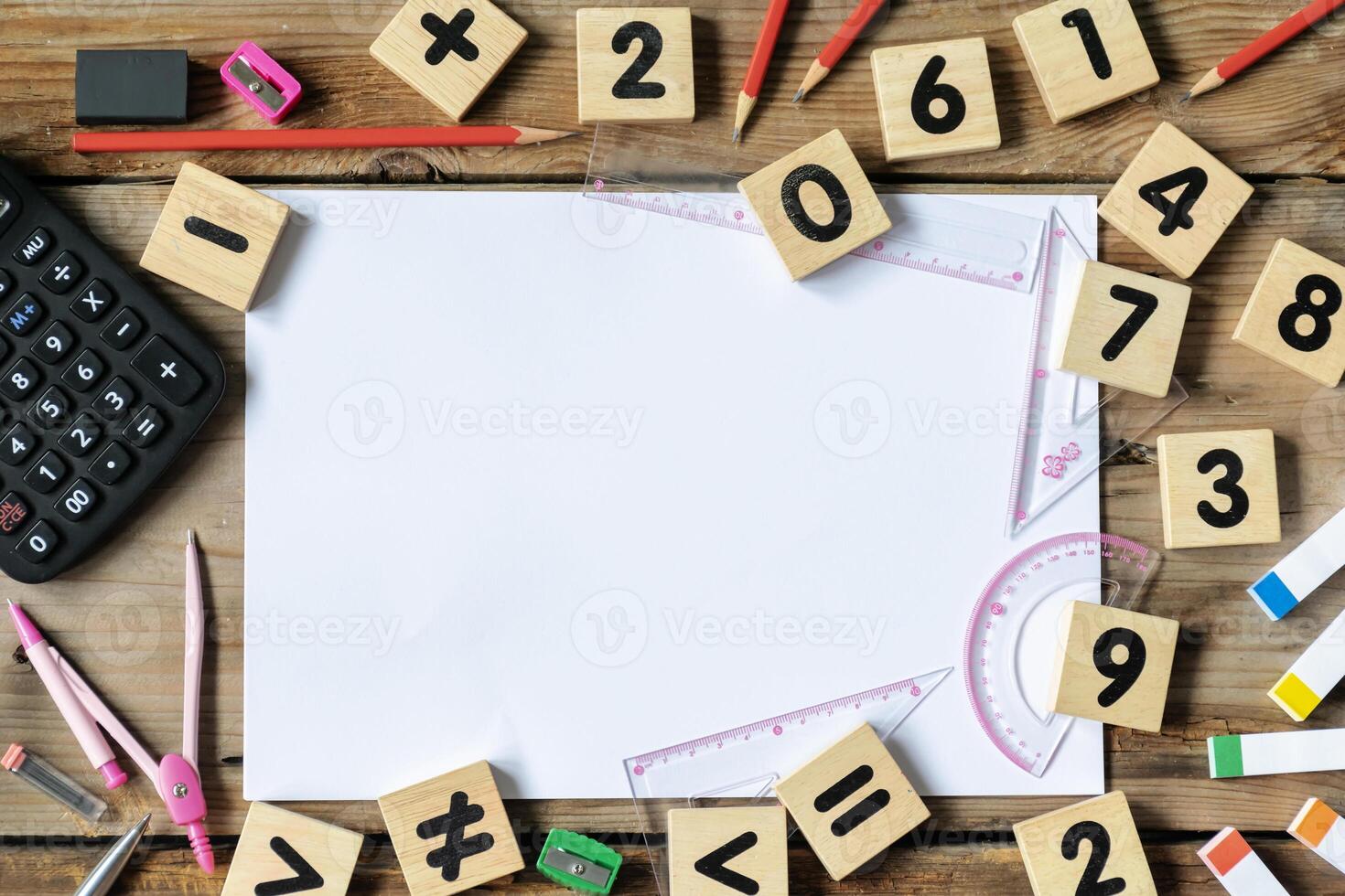 Mathematics geometry tool and Number for student with copy space for text. photo