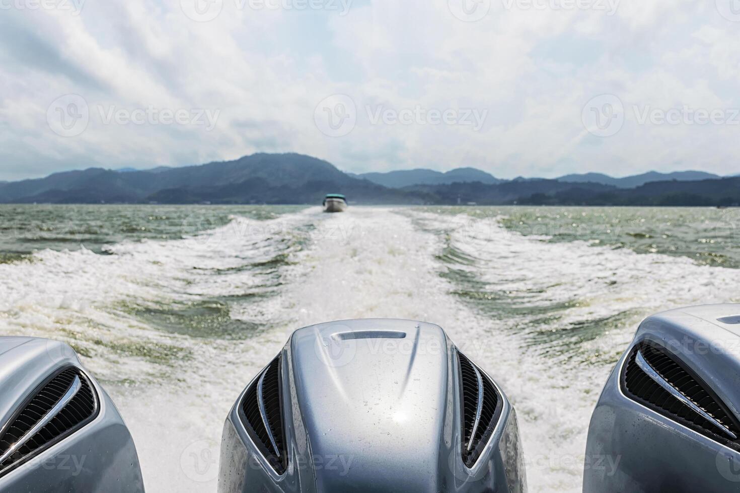 speed boat motor and air bubble on sea for travel photo