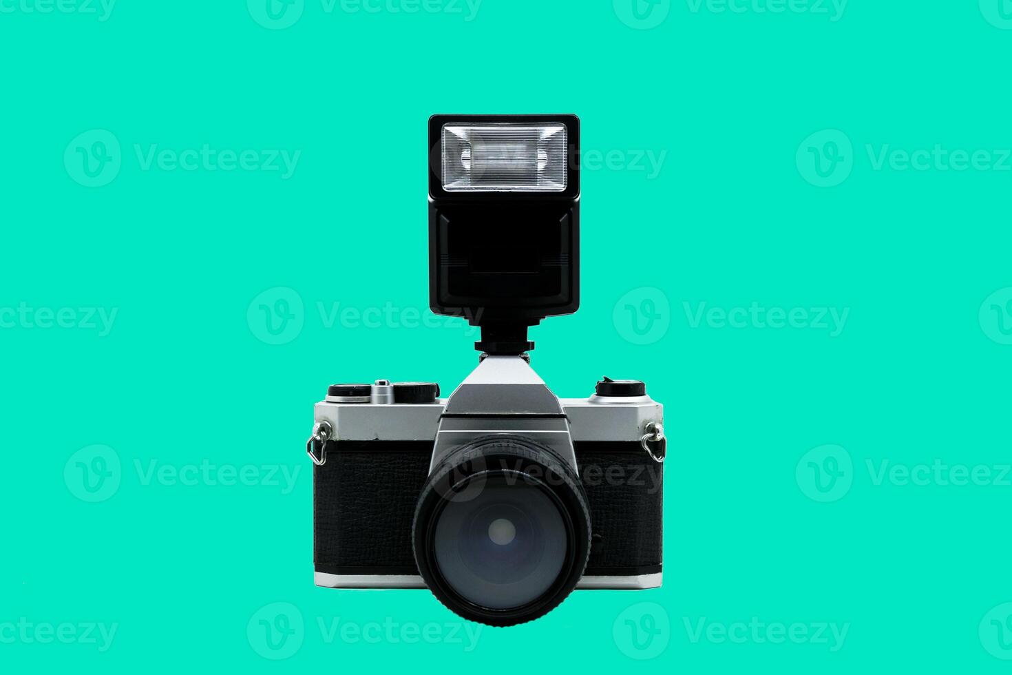 Old analog camera,Installed the flash with the camera photo