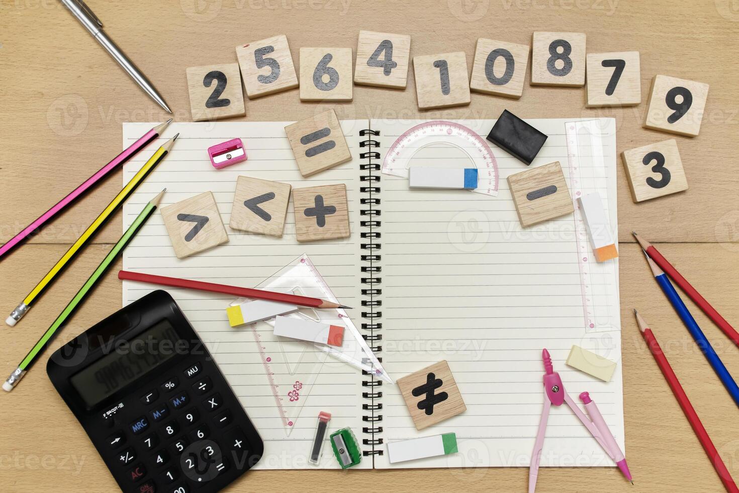 Mathematics geometry tool and Number for student in math class with copy space for text photo