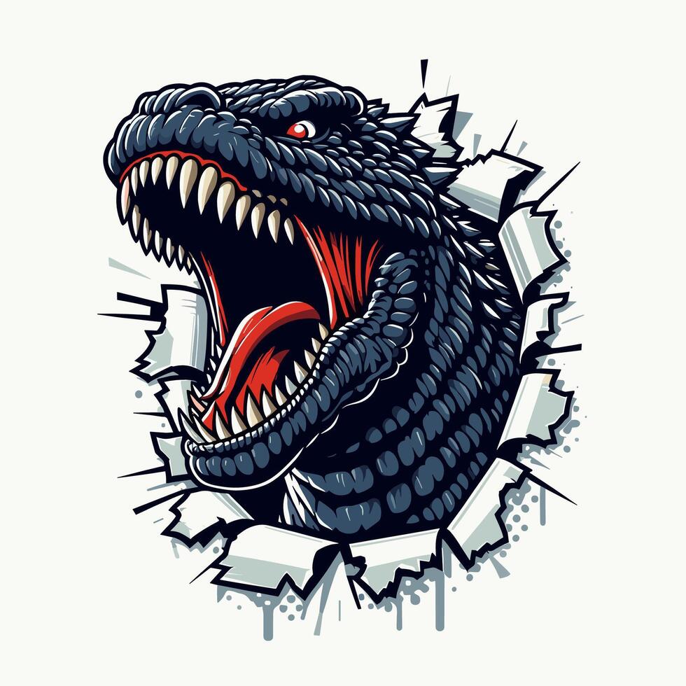 monster Dinosaur roar out on torn paper vector