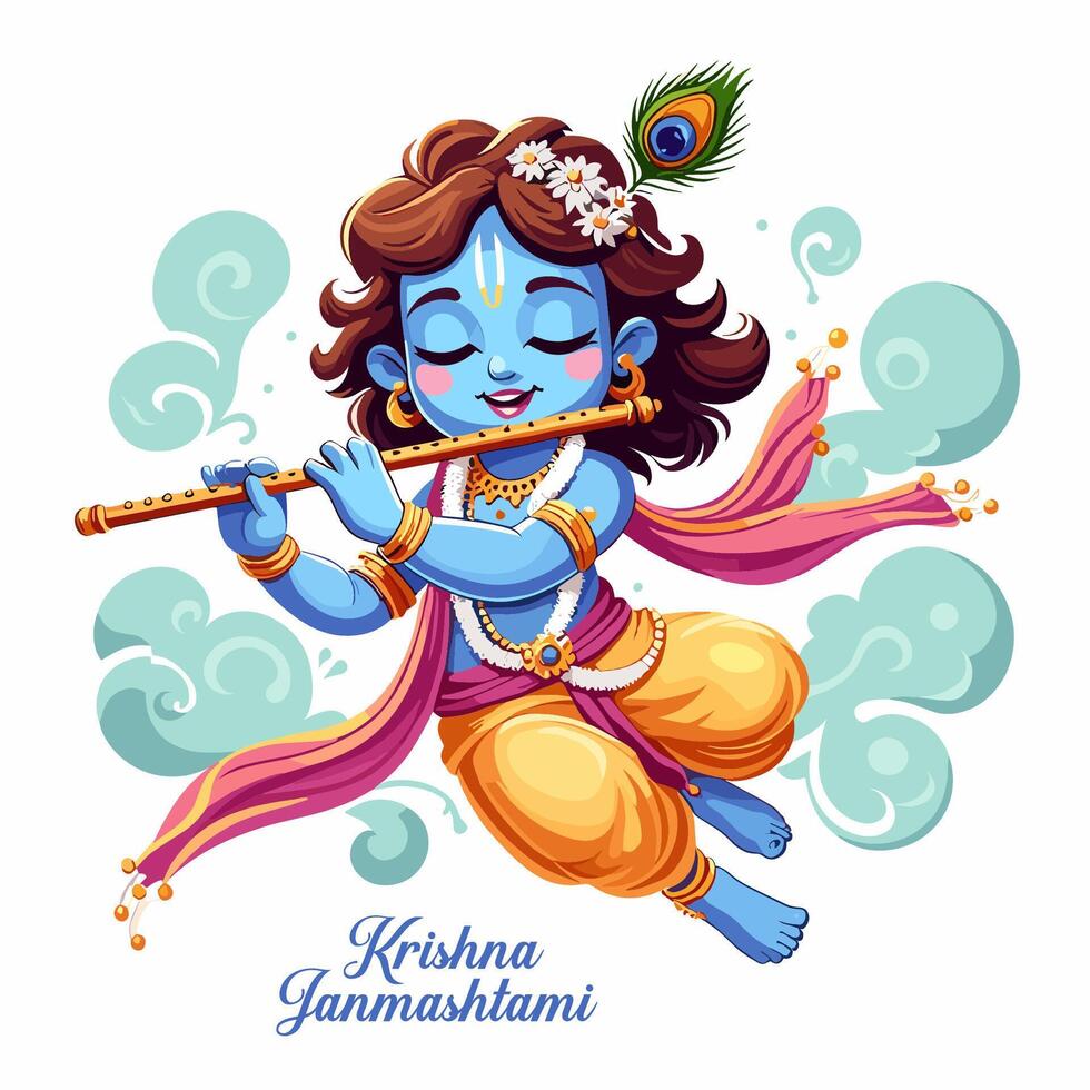 Hand drawn krishna janmashtami illustration vector