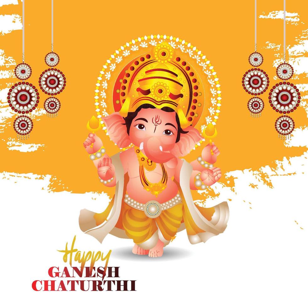 Realistic illustration of happy ganesh chaturthi celebration card vector