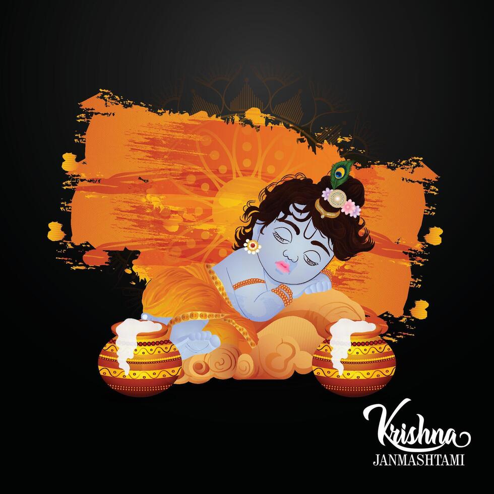 Happy krishna janmashtami celebration greeting vector