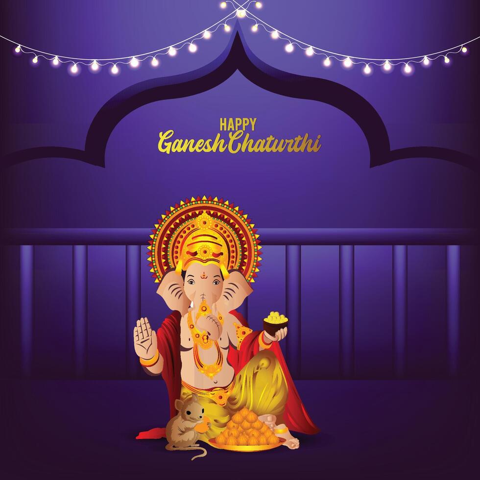 Realistic illustration of happy ganesh chaturthi celebration card vector