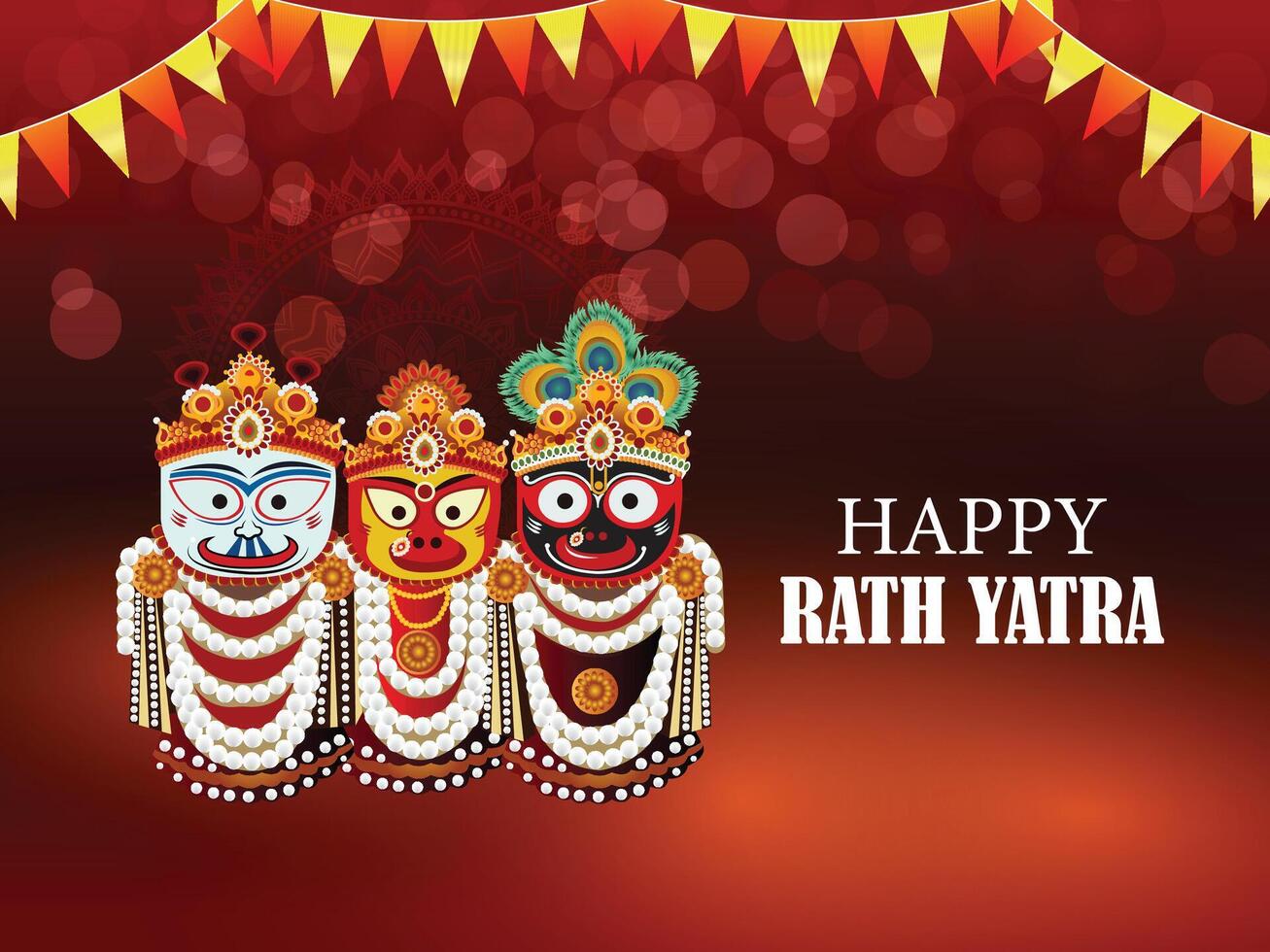 Beautiful chariot for happy rath yatra with lord jagannath balabhadra and subhadra illustration vector