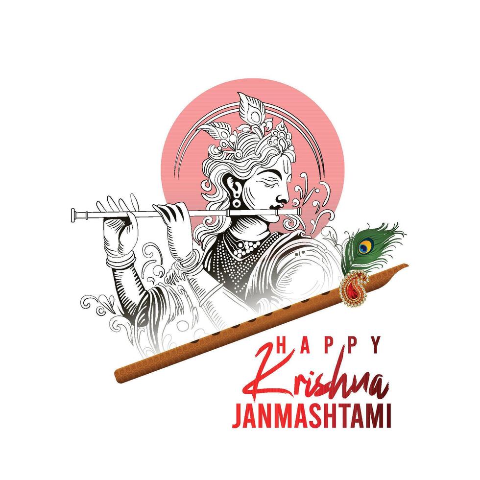 Realistic illustration of lord krishna for happy janmashtami vector