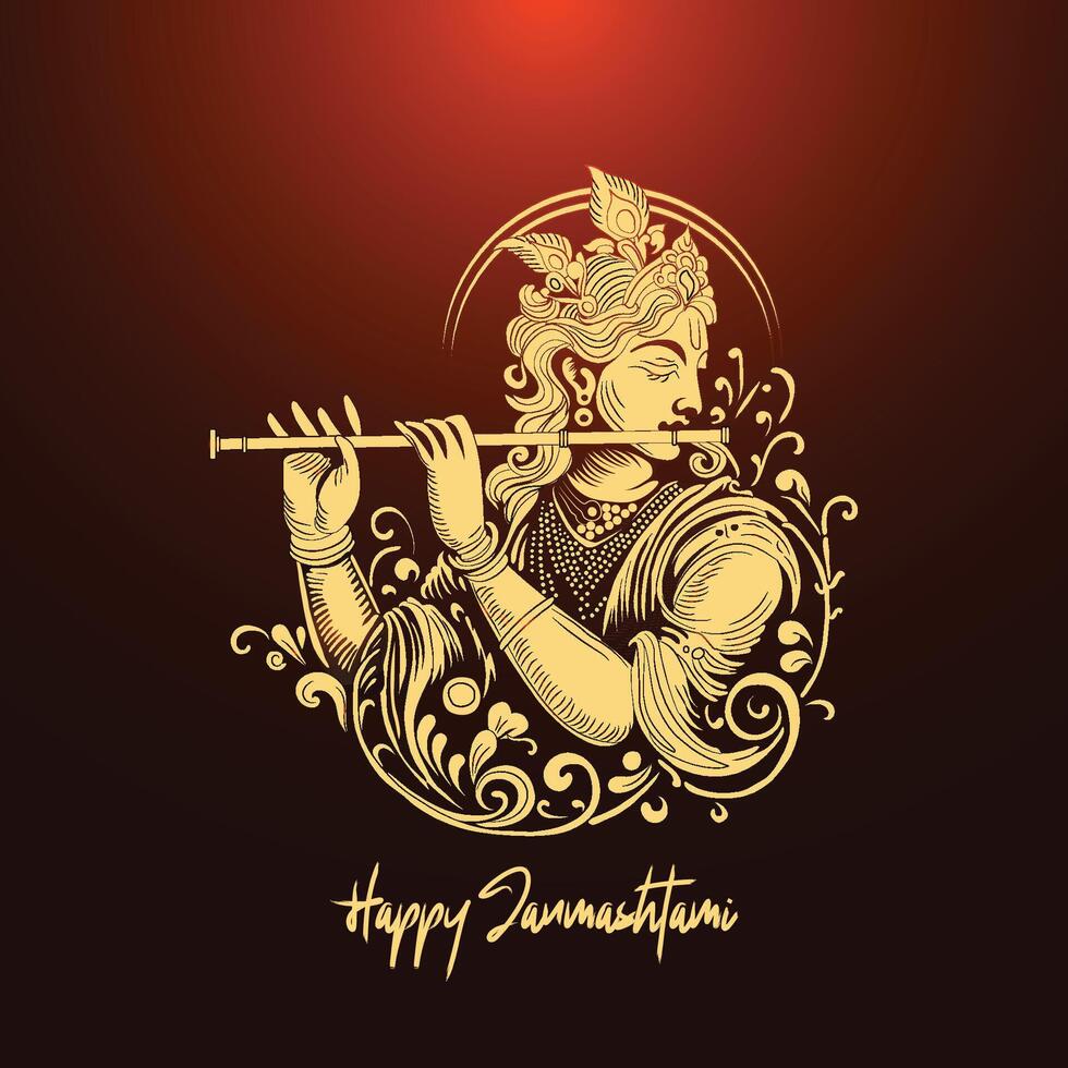 Realistic happy janmashtami celebration illustration vector