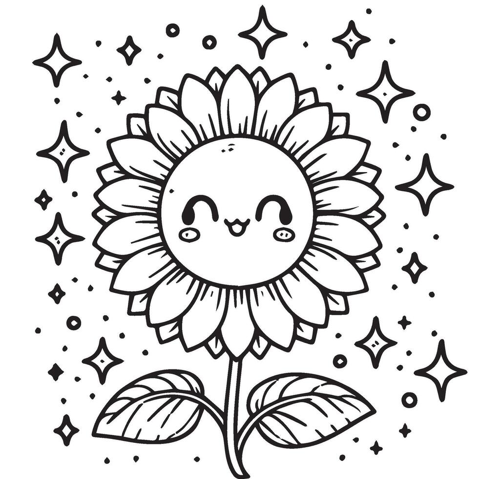 cute sunflower kids coloring book page kawaii vector