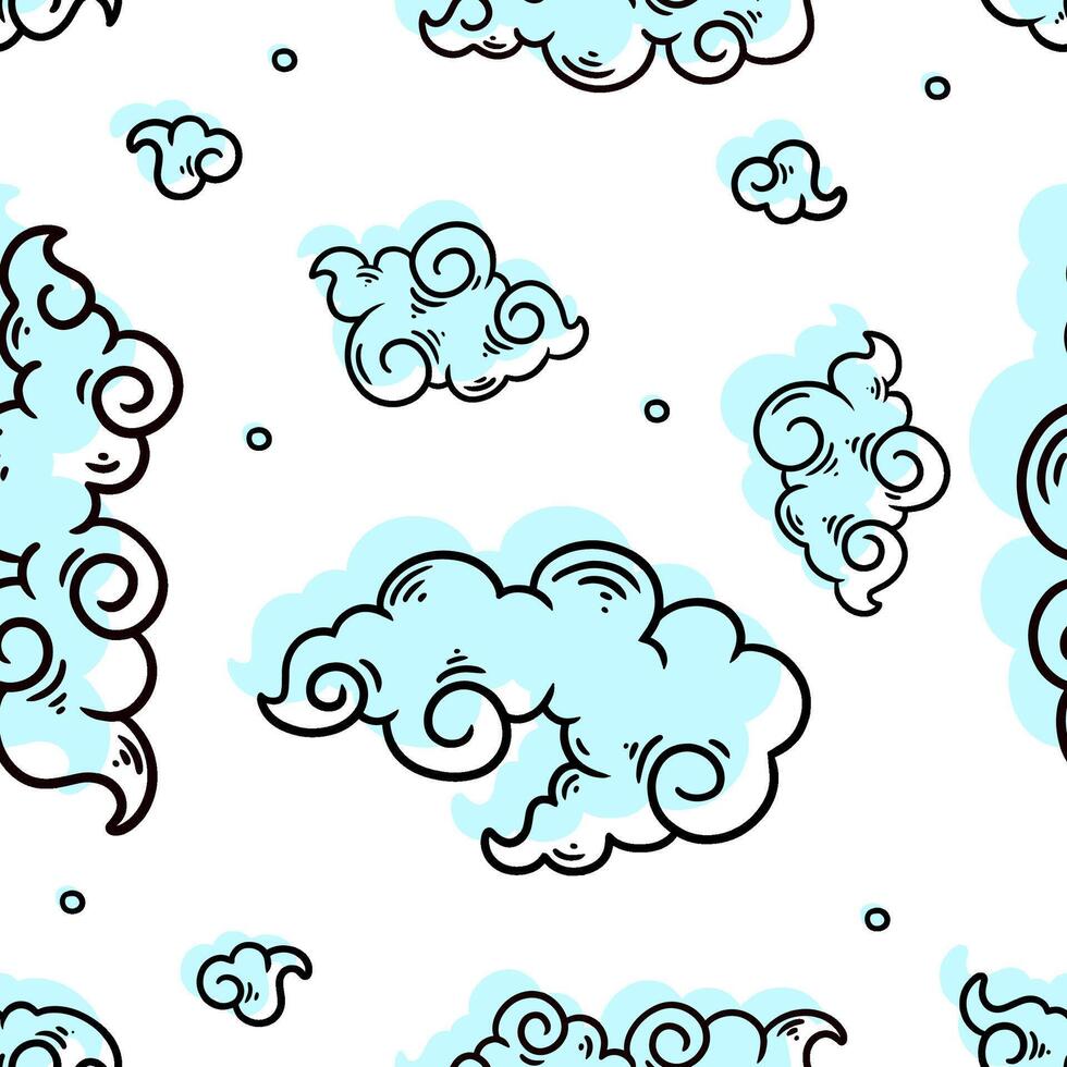 seamless pattern of cloud shapes with black lines and light blue colors. seamless minimalist cloud pattern. cloud-shaped batik pattern vector