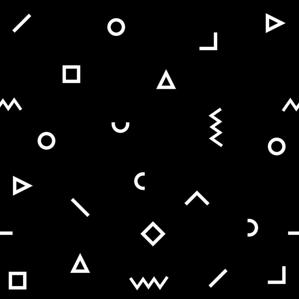 Seamless white and black geometric pattern. Hipster Memphis style. Hipster memphis pattern with geometric shapes vector