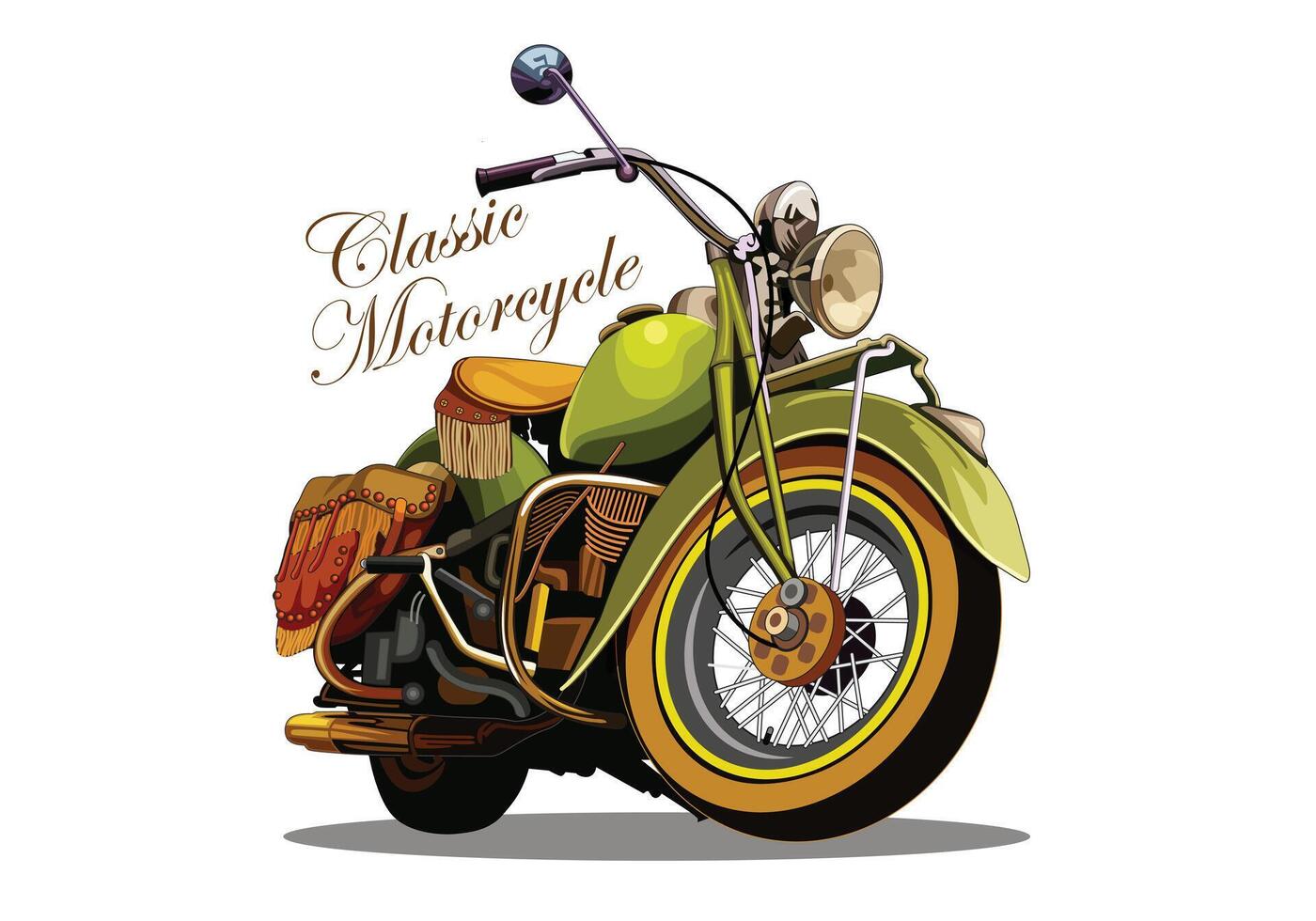 Classic motorcycle in green color illustration. Isolated on white background for background design. vector