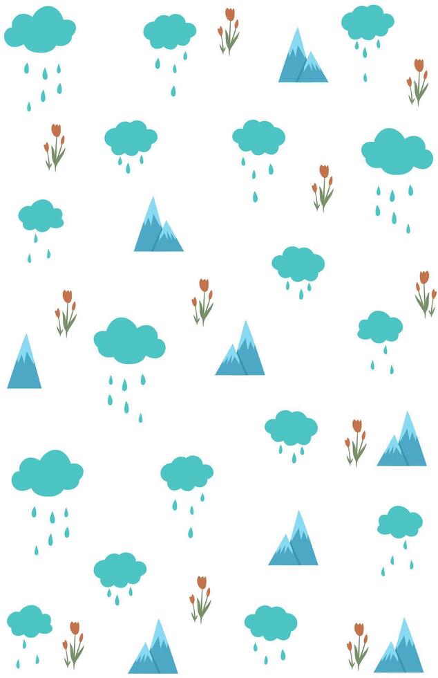 illustration of rain cloud and mountain motifs for wrapping paper vector