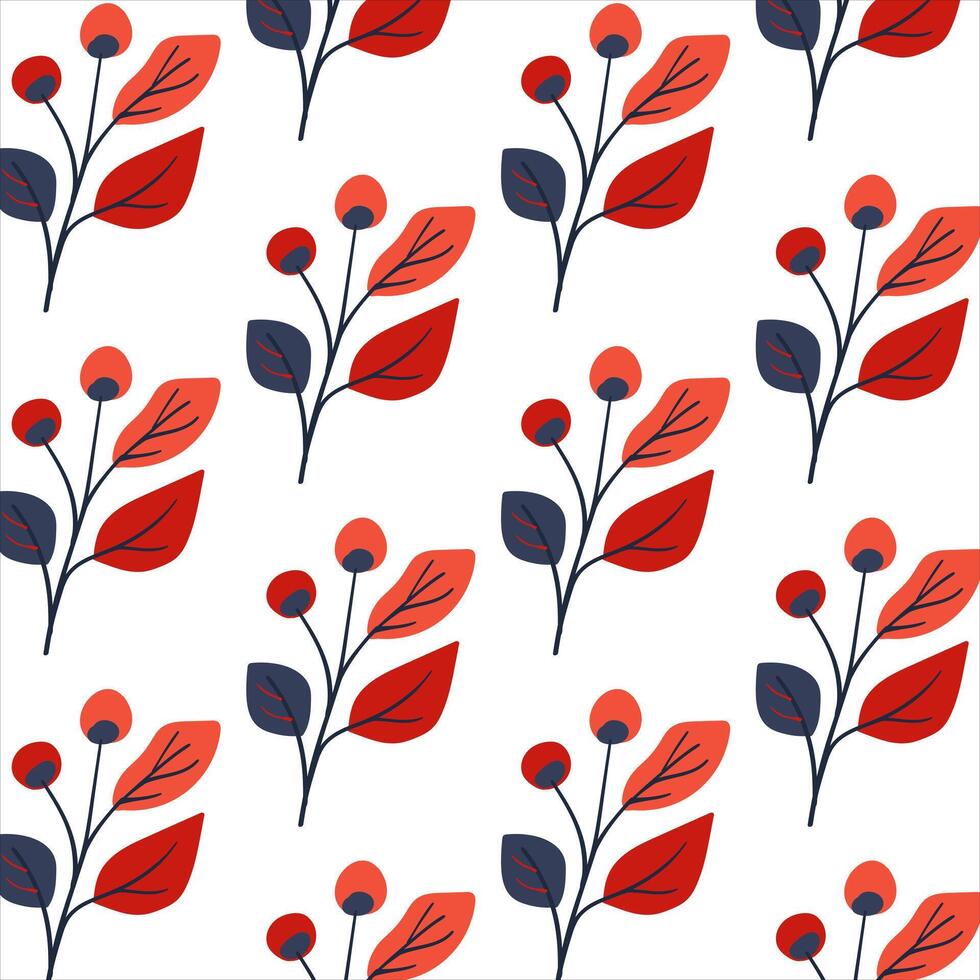Seamless pattern. Simple Plant. Simple foliage on a white background. Ornament in Scandinavian style. Hand drown. Flat vector