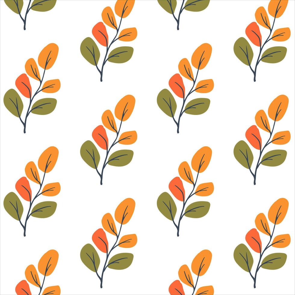 Seamless pattern. Simple Plant. Simple lush foliage on a white background. Ornament in Scandinavian style. Hand drown. Flat vector