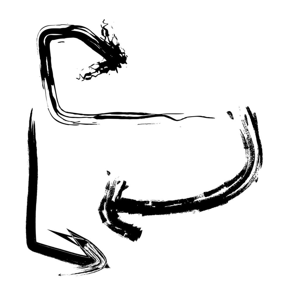 three grunge hand-drawn arrows with left and right turns vector