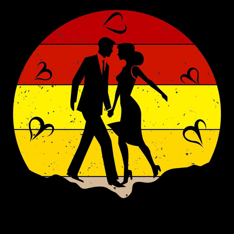 Retro vintage summer image of a man and woman walking together at sunset vector