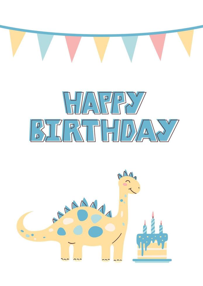 Cute Dinosaur Card. Happy Birthday Card. Postcards and posters for children. illustration. vector