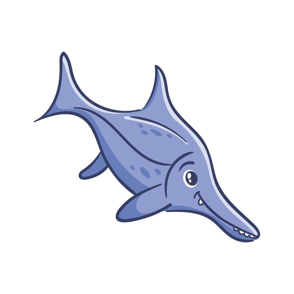 Cute ichthyosaur in Asian kawaii style. Dinosaur, prehistoric predator, mascot. Cartoon character Funny illustration for stickers, logo, mascot, isolated elements vector
