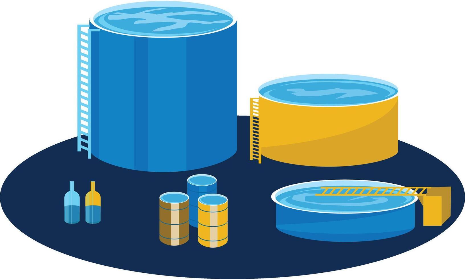 water treatment illustration. water reservoirs, water drums, bottles Illustration vector