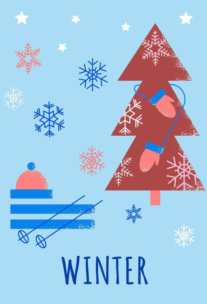 Winter weather contrast poster with text Winter in flat geometric style vector