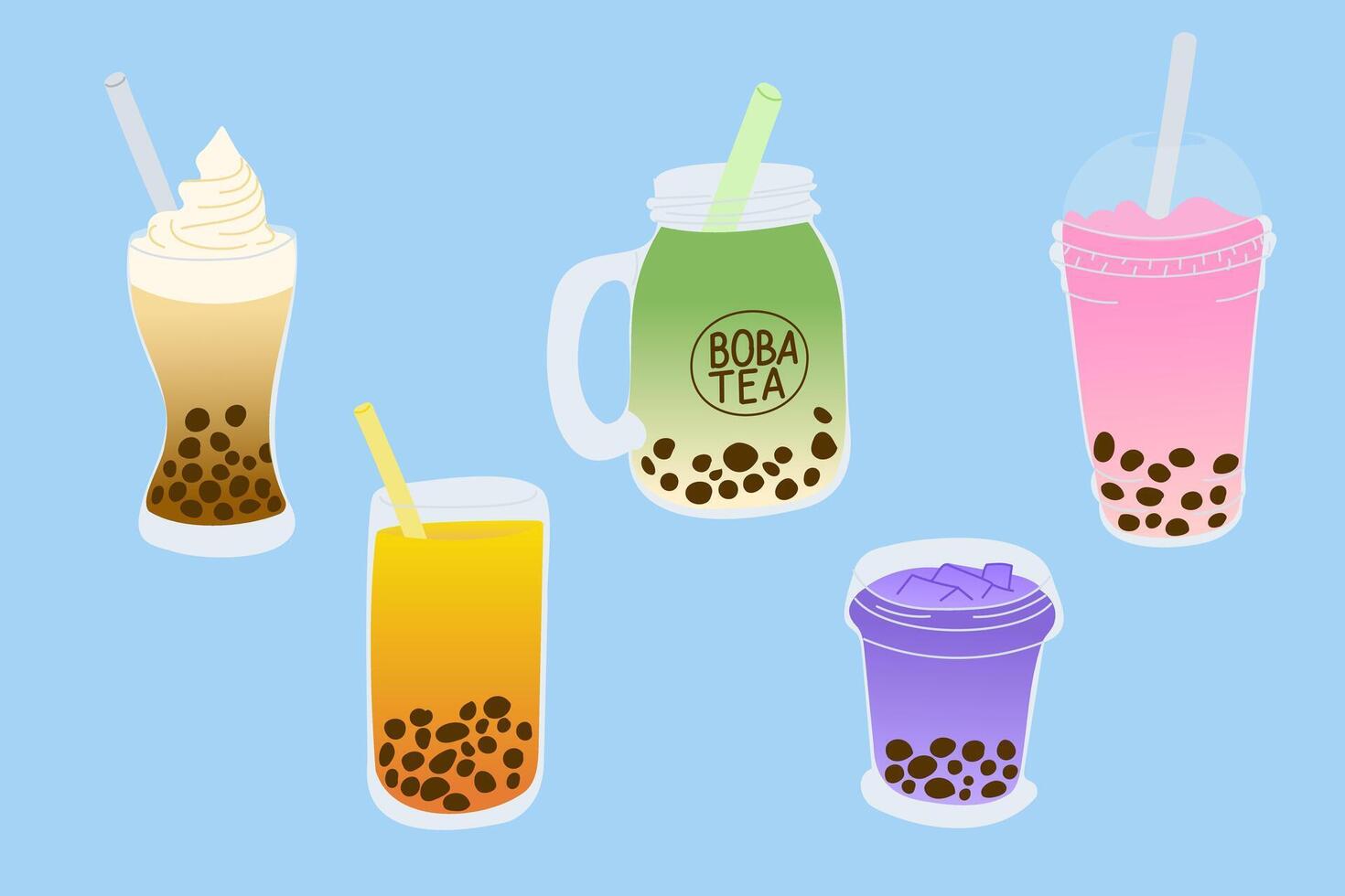 Colorful flat set of Asian popular boba tea vector