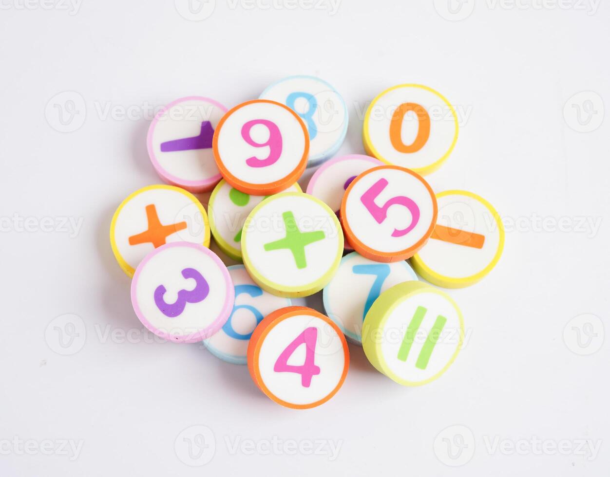 Number wood block cubes for learning Mathematic, education math concept. photo
