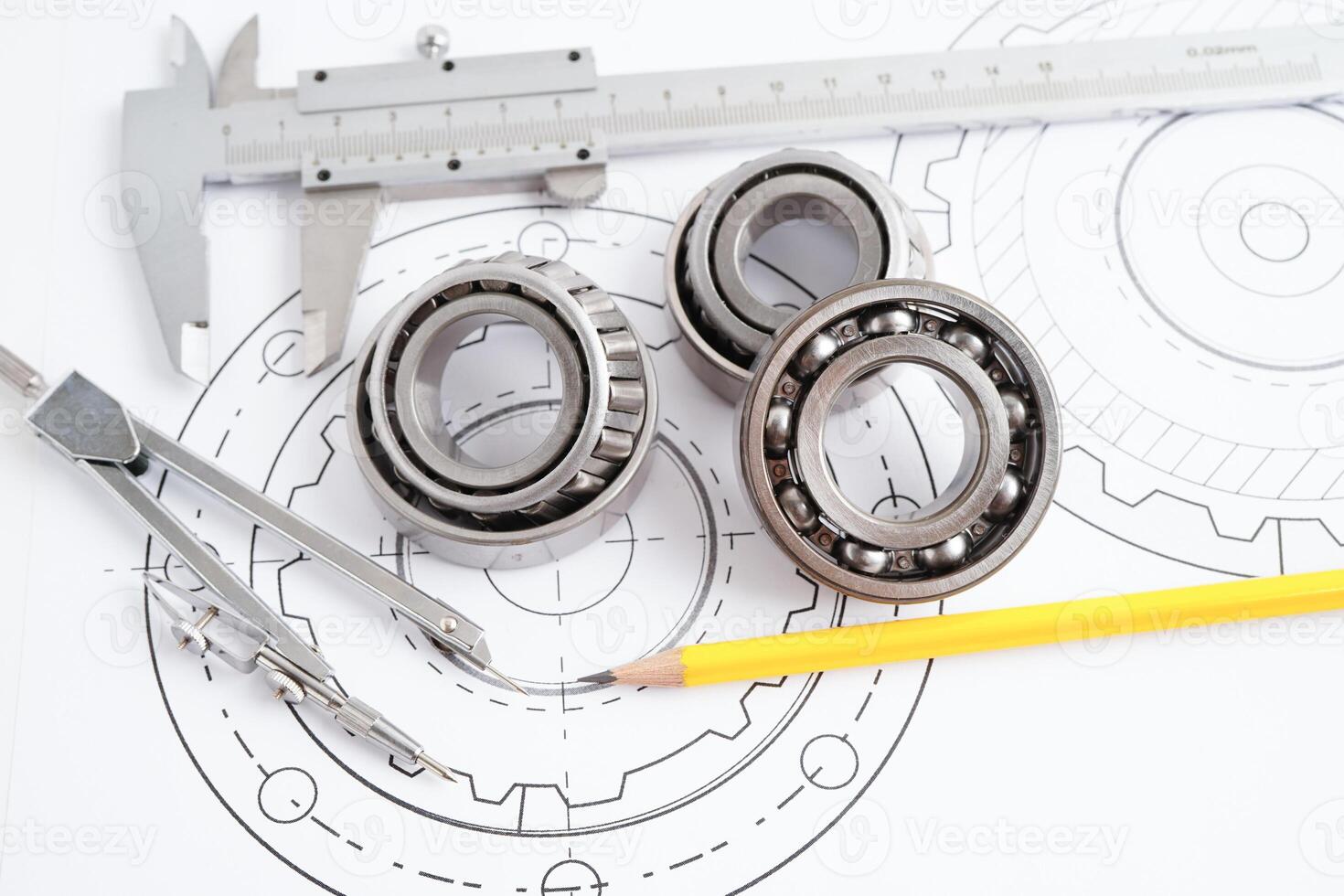 Engineering and precision tools with metal ball bering, mechanical industrial. photo