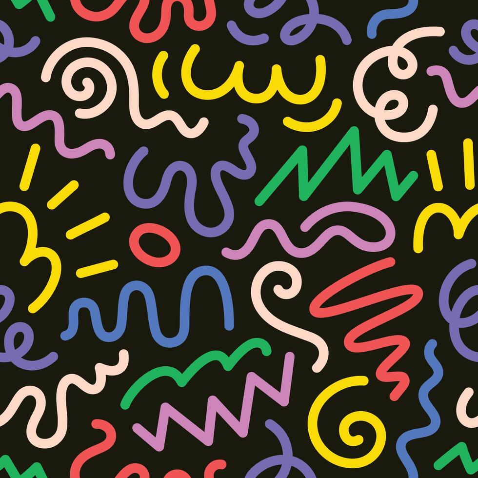 Abstract drawing doodle seamless pattern. Creative squiggle color lines. Trendy colorful background vector