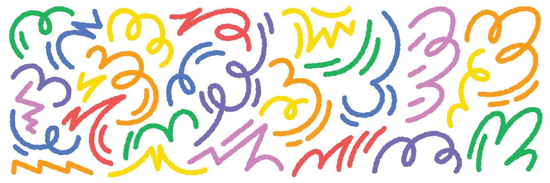 Abstract squiggle lines set. Creative color doodles. Trendy colorful shapes isolated on white background vector