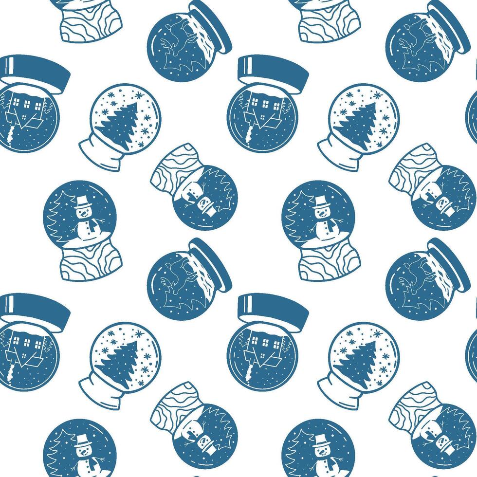Seamless monochrome pattern with winter glass snowglobe. glyph illustrations isolated on white. vector