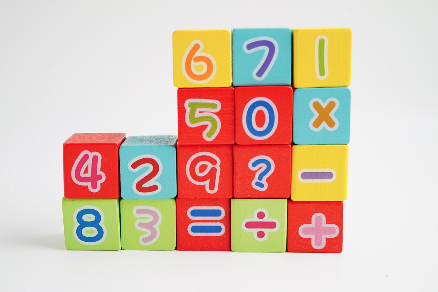 Number wood block cubes for learning Mathematic, education math concept. photo