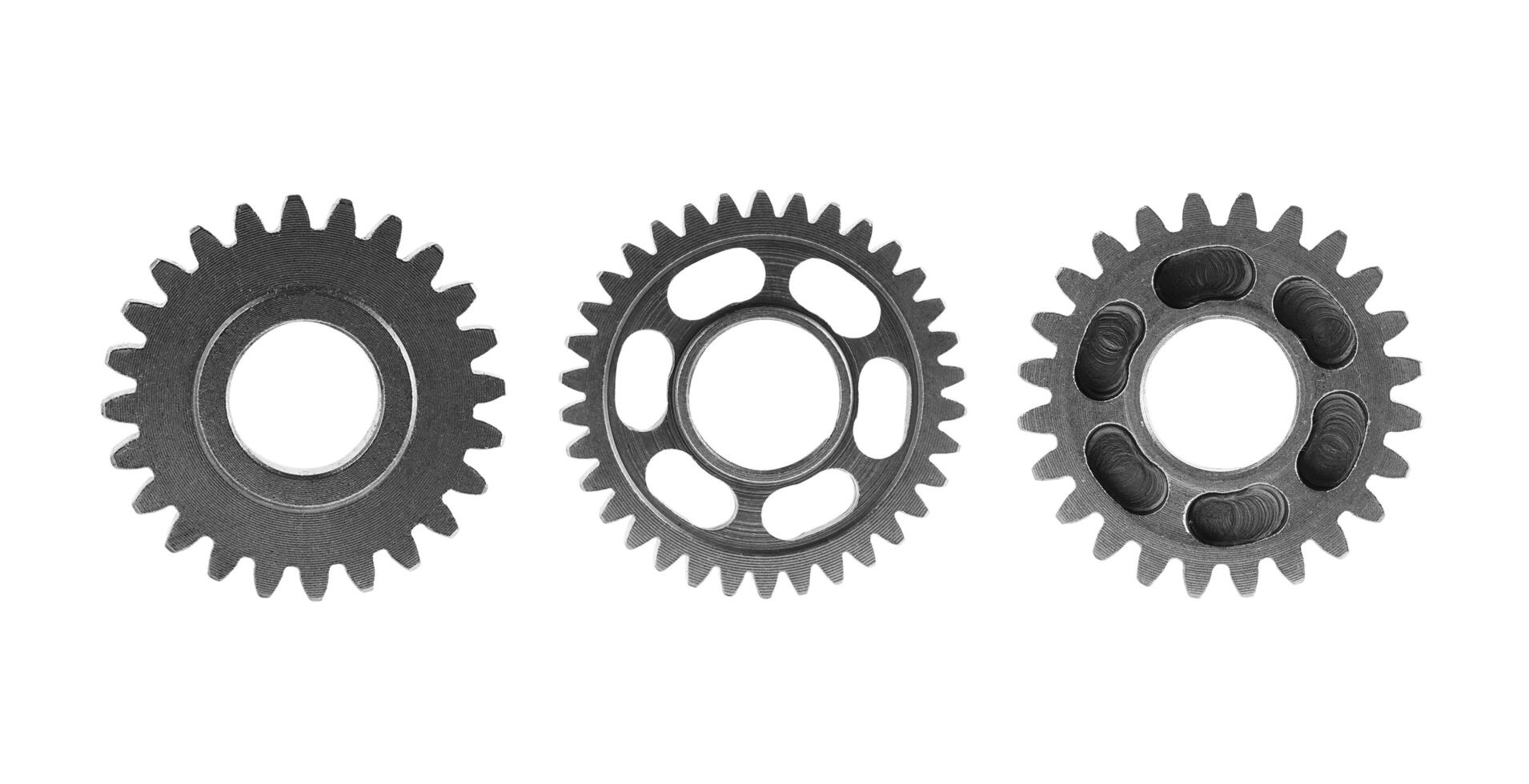 Metal gear isolated on white background for engine car and bike, teamwork business. photo