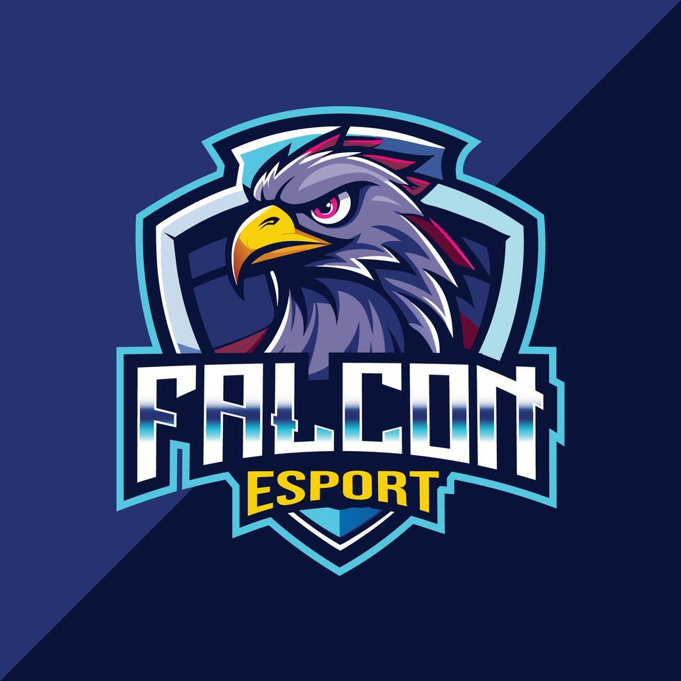 Falcon mascot esport logo design with shield vector