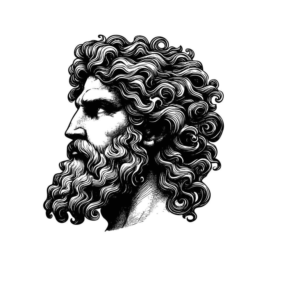 hand drawn Illustration of Zeus. engraving black and white Zeus the God of Greek illustration isolated on white background vector