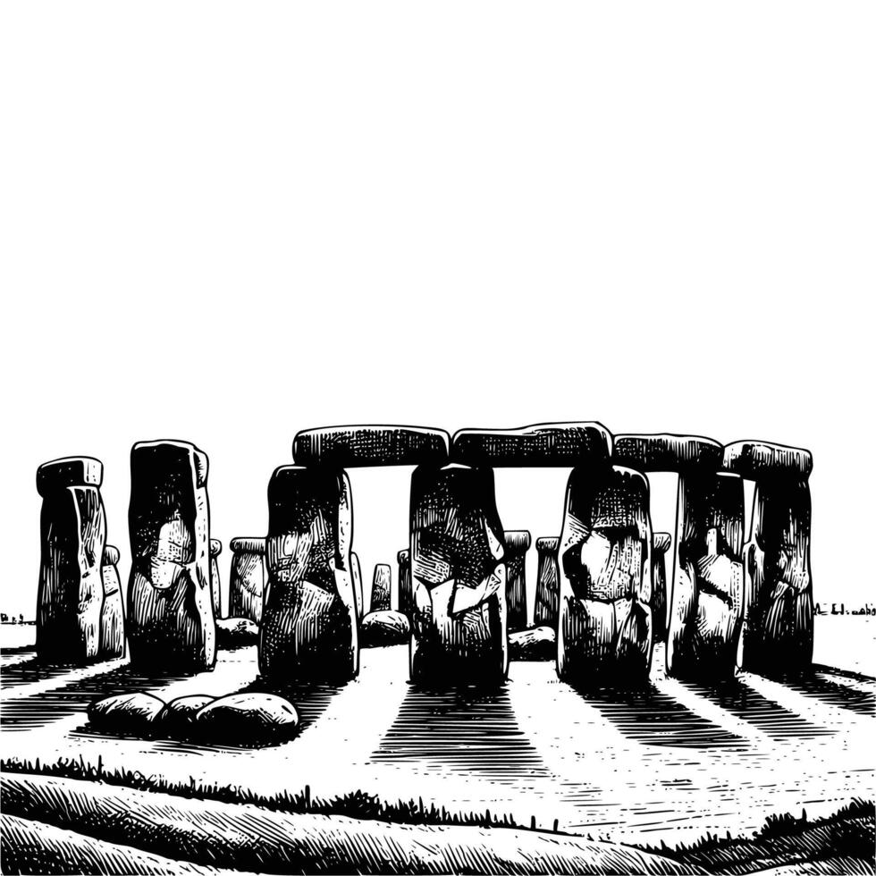 hand drawn Illustration of Stonehenge. engraving black and white Stonehenge illustration isolated on white background, famous landmarks drawing vector
