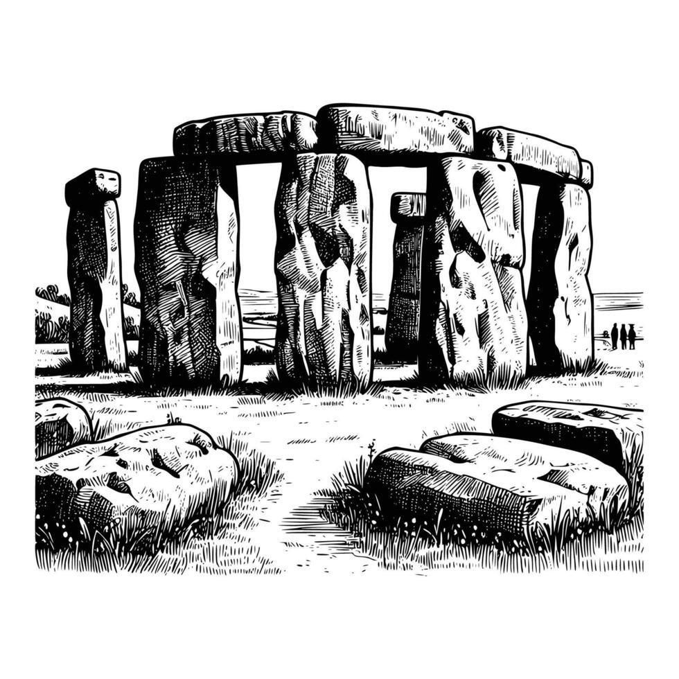 hand drawn Illustration of Stonehenge. engraving black and white Stonehenge illustration isolated on white background, famous landmarks drawing vector